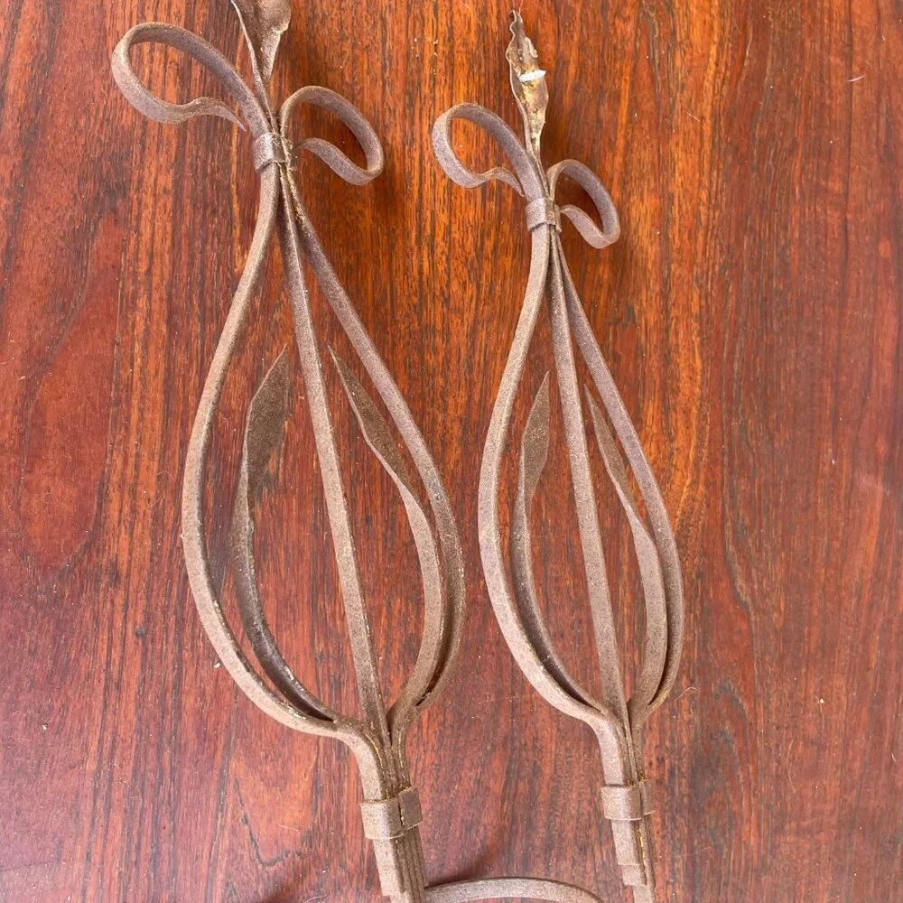 Antique Spanish Handmade Wrought Iron Pot Hanger Wall Sconces Pair 18